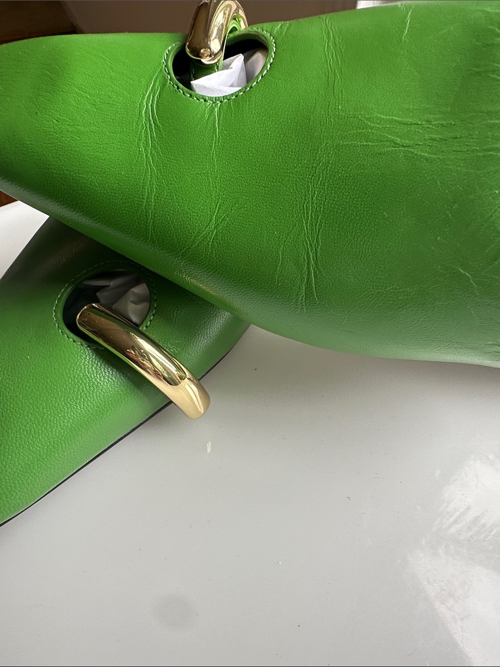 Tory Burch Grass Green Leather Slide Mules with Gold Chain Accent - Picture 8 of 9